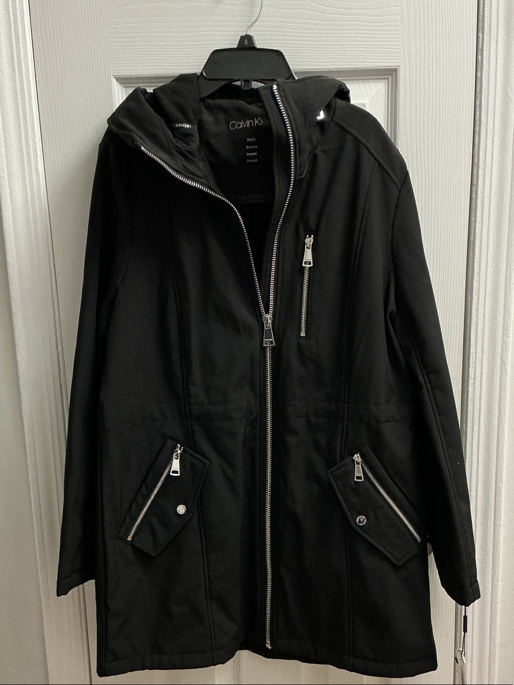 Calvin Klein Black Hooded Jacket with Silver Zipper Detail